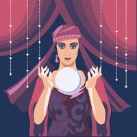 Ilustração de Fortune Teller Woman Reading Future on Magical Crystal Ball vetor