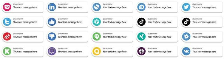 personalizável, siga-me, conjunto de ícones de mídia social 20 ícones, como a China. weibo. facebook e ícones de vídeo. premium e de alta qualidade vetor
