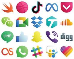 20 ícones modernos de mídia social gradiente, como soundcloud. Dropbox. facebook e google encontram ícones. minimalista e personalizável vetor