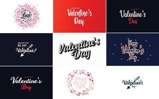 modelo de cartão feliz dia dos namorados com um tema floral e um esquema de cores vermelho e rosa vetor