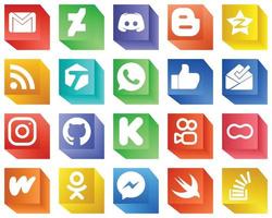 Ícones de mídia social 3D para materiais de marketing 20 ícones embalam como gosto. marcado. blogger e ícones de feed. profissional e limpo vetor