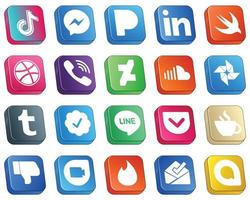 ícones de mídia social 3d isométricos embalam 20 ícones, como soundcloud. pandora. rakuten e ícones de drible. alta resolução e totalmente personalizável vetor
