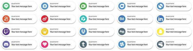 20 ícones de mídia social personalizáveis, como compartilhamento de slides. profissional. weibo. linkedin e ícones marcados. atraente e de alta qualidade vetor