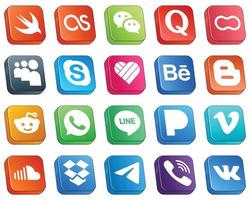 20 ícones de mídia social 3d isométricos exclusivos, como whatsapp. blog. mulheres. blogueiro e ícones likee. atraente e de alta definição vetor