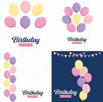 banner de aniversário com moldura e balões de aquarela desenhados à mão simbolizando um design de festa de aniversário adequado para cartões de férias e convites de aniversário vetor