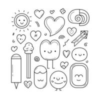 mão desenhada dia dos namorados doodle desenhos elemento conjunto amor romance corações flores ilustração do cartão dos namorados vetor