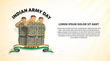 fundo do dia do exército da índia com a saudação do exército e lenço de bandeira vetor