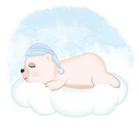 urso fofo dormindo na nuvem, ilustração de desenho animado animal vetor