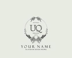 monograma de beleza inicial uq e design de logotipo elegante, logotipo de caligrafia da assinatura inicial, casamento, moda, floral e botânico com modelo criativo. vetor