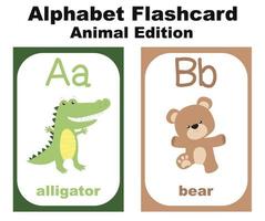 vetor definido flashcard alfabeto com tema animal. planilha educacional imprimível. tema de planilha animal fofo. ilustrações vetoriais.