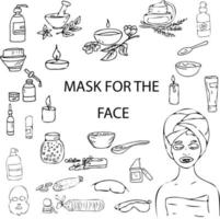 ilustração de salão spa do procedimento no rosto e corpo. um conjunto de ilustrações de doodle salão de beleza. vetor