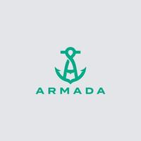 armada letra um alfabeto inicial navio da marinha logotipo do barco verde design retrô vintage vetor