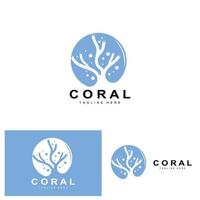 logotipo coral, plantas marinhas colocam animais marinhos, vetor oceano, ícones de algas marinhas