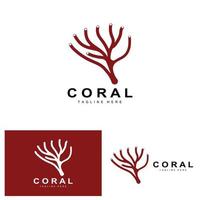 logotipo coral, plantas marinhas colocam animais marinhos, vetor oceano, ícones de algas marinhas