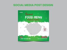 cardápio de comida post design de mídia social vetor