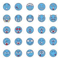 ícones de contorno de cor azul para emojis. vetor