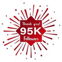 obrigado 95.000 seguidores. conceito de mídia social. modelo de celebração de 95k seguidores. desenho vetorial vetor