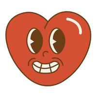 lindo dia dos namorados heart.happy groovy. personagem de coração feliz funky no estilo de desenho animado retrô da moda dos anos 60 e 70 vetor