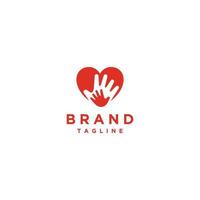 duas mãos no logotipo do ícone de coração. design de logotipo simples de duas mãos no símbolo do coração descansando umas nas outras. vetor