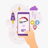 pessoas usando conexão sem fio de alta velocidade 5g via ilustração em vetor conceito de design de smartphone móvel