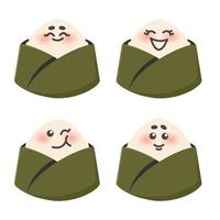 prato nacional japonês. conjunto de onigiri de desenho animado com várias emoções. vetor