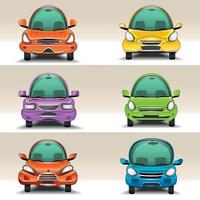 ilustração em vetor vista frontal de carros coloridos de desenho animado