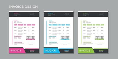 modelo de design de fatura de vetor de tamanho a4 de variação múltipla de cores de negócios corporativos mínimos