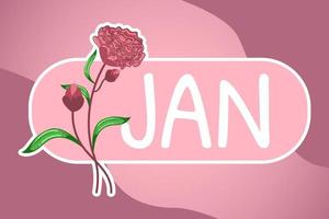 nome do mês de janeiro com elemento de flor de nascimento de cravo para adesivo, diário, nota, calendário, planejador