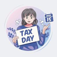 dia do imposto. mostrando jovem segurando papel com download de ilustração vetorial de mensagem do dia do imposto vetor