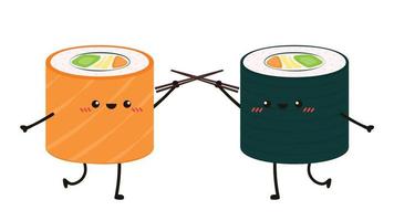 design de personagens de sushi. vetor de sushi e pauzinhos. sushi em fundo branco.