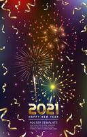 modelo de pôster de fogos de artifício de feliz ano novo 2021 vetor
