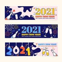banners coloridos de ano novo de 2021 vetor
