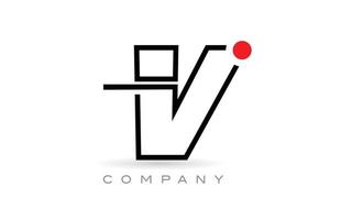 design simples do ícone do logotipo da letra do alfabeto v com linha e ponto vermelho. modelo criativo para empresa e negócios vetor