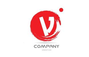 design de ícone do logotipo da letra do alfabeto vermelho v grunge com letras de estilo japonês. modelo criativo para negócios e empresa vetor