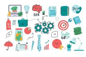 conjunto de elementos de doodle de negócios feitos em vetor. ideia, empresário, pensamento criativo, progresso, gráficos e todos os outros tipos de elementos relacionados a negócios vetor