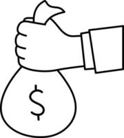mão de negócios financeiros de investimento segure dinheiro dinheiro sucesso comércio linha de ilustração com cor branca vetor