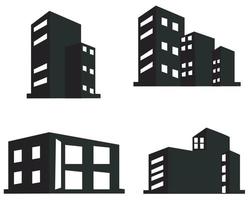 conjunto de silhueta da cidade em estilo simples. paisagem urbana moderna. ilustração vetorial. arranha-céus da cidade construindo o horizonte do escritório em fundo branco vetor