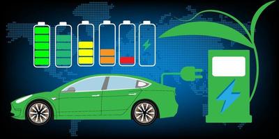 vetor de carregamento de carro ev para plugue de carro elétrico e carregamento de bateria no conceito de energia verde e ecossistema sustentável para um ambiente limpo no futuro