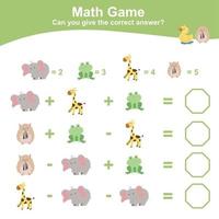 folha de matemática para crianças. planilha de matemática educacional para impressão. contar e escrever atividade de resposta para crianças. arquivo vetorial. vetor