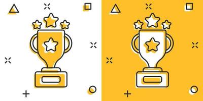 ícone da Copa do troféu em estilo cômico. ilustração em vetor cálice prêmio dos desenhos animados no fundo isolado. prêmio splash efeito sinal conceito de negócio.