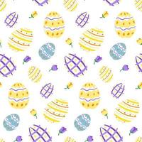 bonito padrão de cor pastel de páscoa com ovos coloridos e flores de primavera em fundo branco vetor