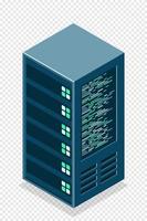 equipamento de servidor isométrico fundo isolado. servidor de nuvem de ilustração 3d isométrica plana. objeto de sala de armazenamento do datacenter. ilustração vetorial vetor