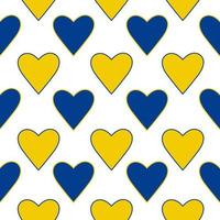 padrão perfeito de corações amarelos e azuis em um fundo branco vetor