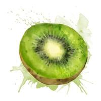 ilustração de verão verde fresco em aquarela de kiwi. ilustração isolada em um fundo branco, para cartões postais, padrões e têxteis. vetor