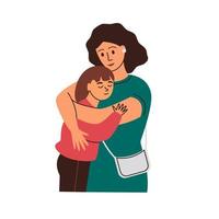 abraços calorosos em família. uma mulher abraça a filha. vetor