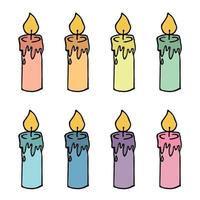 conjunto de velas de aniversário em chamas. ilustração de doodle único. clipart desenhado à mão para cartão, logotipo, design