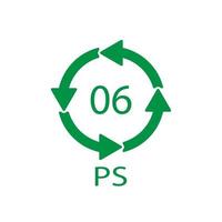 símbolo do código de reciclagem ps 06. sinal de poliestireno de vetor de reciclagem de plástico.