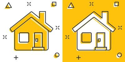 ícone de construção em estilo cômico. ilustração em vetor casa dos desenhos animados no fundo branco isolado. conceito de negócio de efeito de respingo de casa.