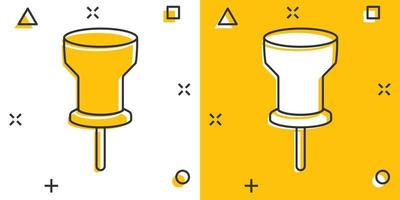 ícone de percevejo em estilo cômico. pin navegação ilustração vetorial dos desenhos animados no fundo branco isolado. localize o conceito de negócio de efeito de respingo de posição. vetor