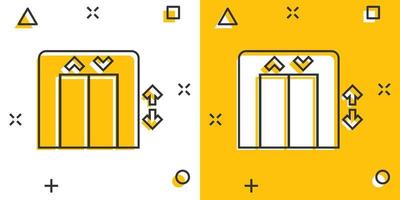 ícone do elevador em estilo cômico. levante a ilustração vetorial dos desenhos animados em fundo branco isolado. conceito de negócio de efeito de respingo de transporte de passageiros. vetor